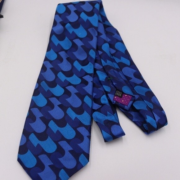 Paul Smith Blue Geometric Vintage Silk Necktie Bold Quirky Career Menswear - Picture 2 of 8
